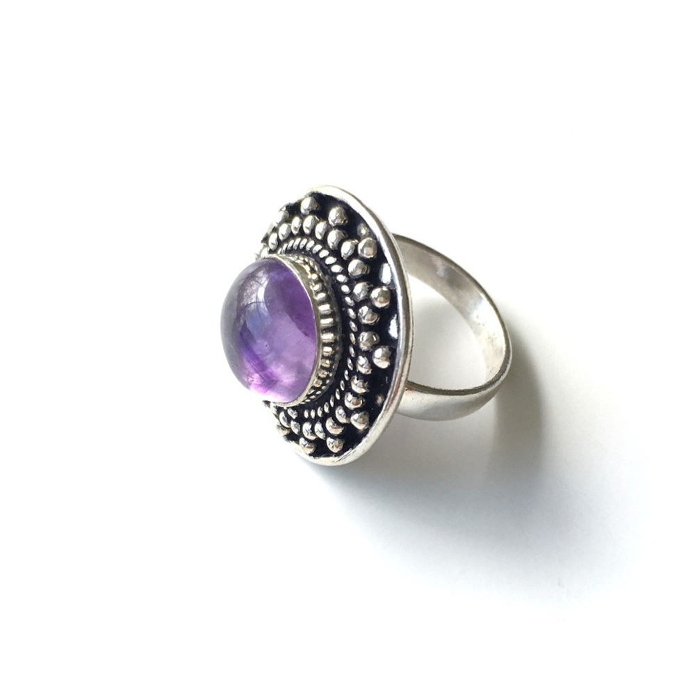 Anthropologie Amethyst Silver Ring Size 6.75 NEW
